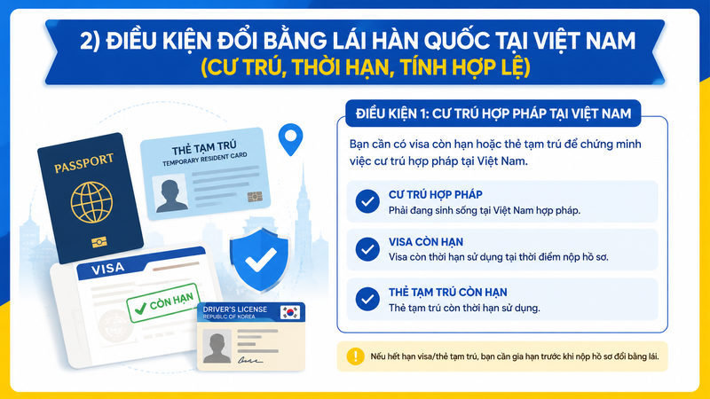Điều kiện đổi bằng lái Hàn Quốc tại Việt Nam (cư trú, thời hạn, tính hợp lệ)