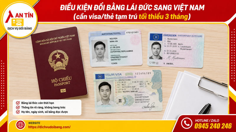 Điều kiện đổi bằng lái Đức sang Việt Nam (cần visa/thẻ tạm trú tối thiểu 3 tháng)