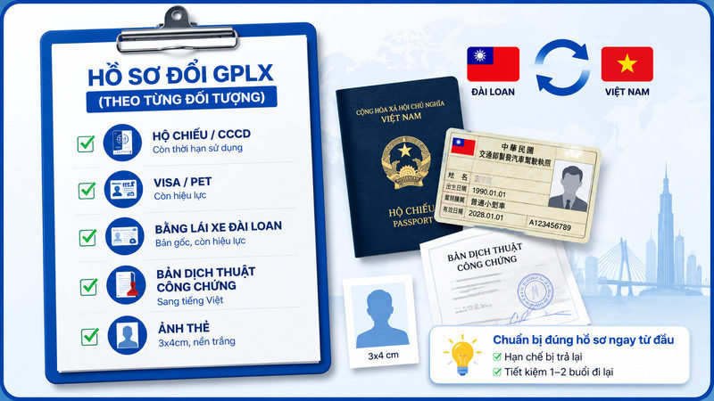 Hồ sơ đổi bằng lái xe Đài Loan sang Việt Nam (theo từng đối tượng)