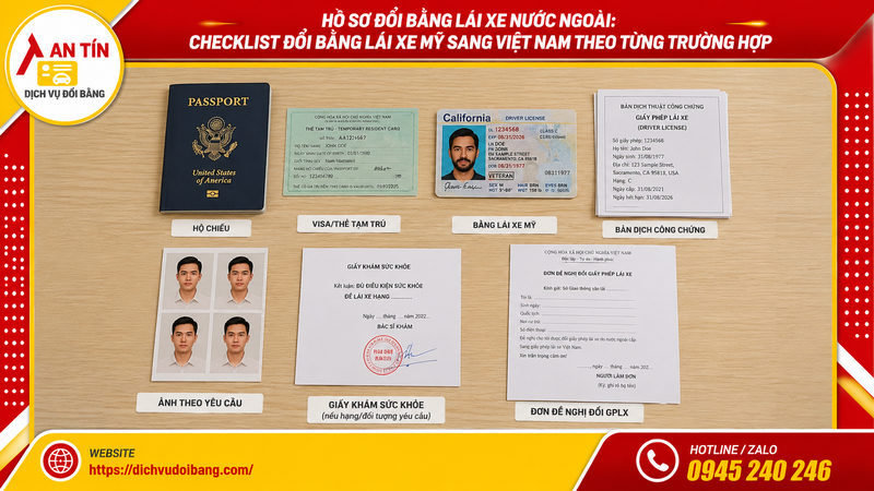 Đổi bằng lái xe Mỹ sang Việt Nam: Thủ tục 2026 4 Hồ sơ đổi bằng lái xe nước ngoài: Checklist đổi bằng lái xe Mỹ sang Việt Nam theo từng trường hợp